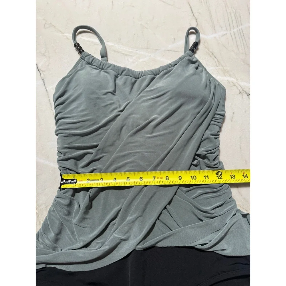 Magicsuit Crossover Shirred Swimdress Draped One Piece Swimsuit Sage Black 12